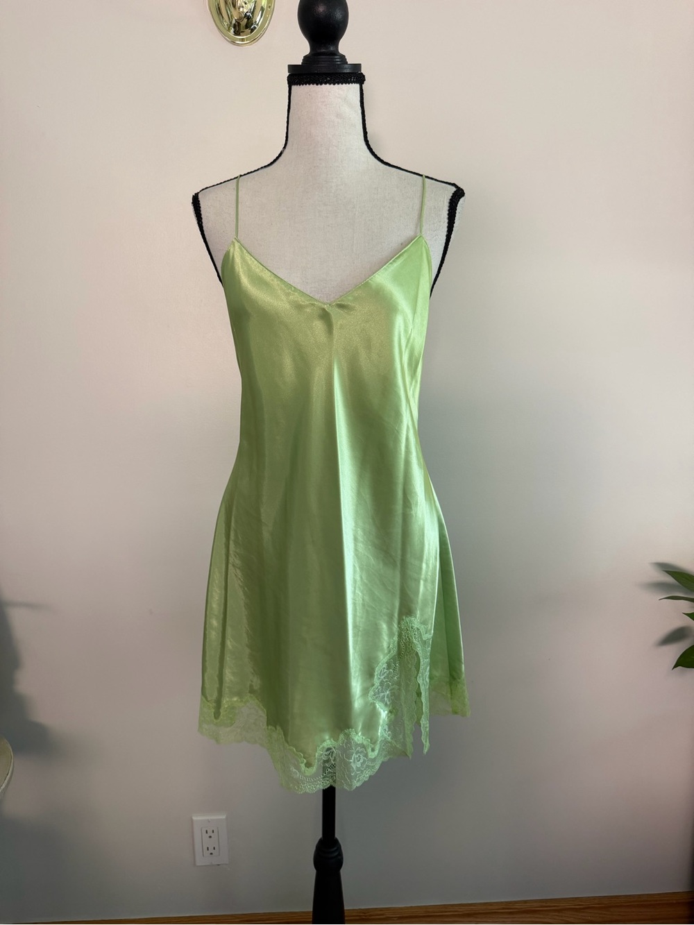 La SENZA 2000’s Lime Satin Slip with Lace Trim